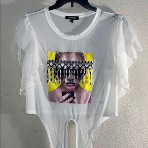 Urban Outfitters White Crop Top with Graphic Design